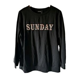 Bloomchic Top Crew neck Long Sleeve Knit SUNDAY Black Women Size 12 NEW W Tag